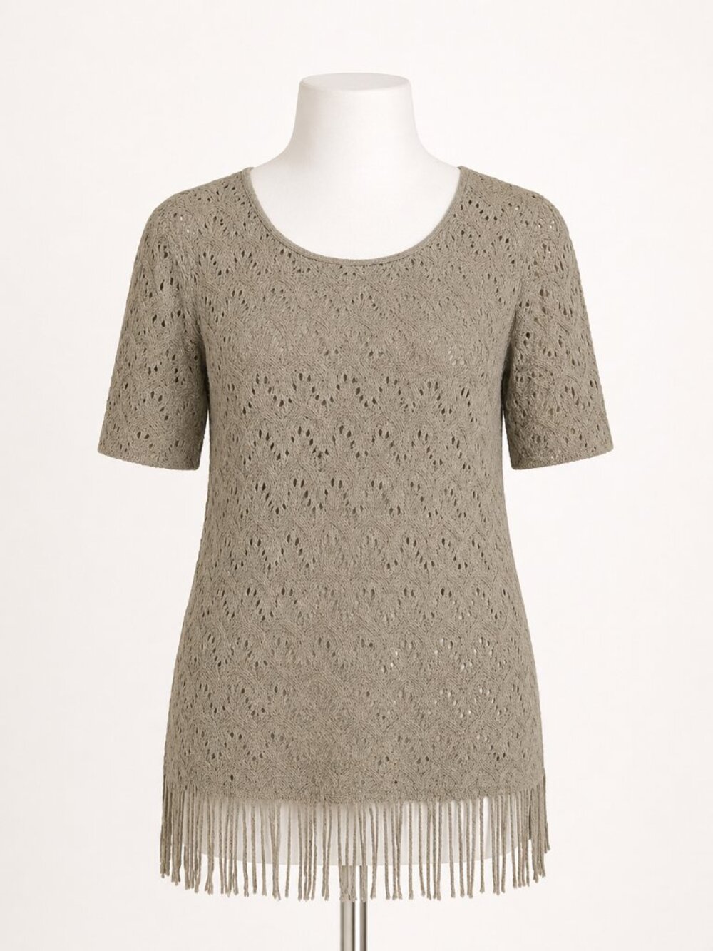 Chico's Crocheted Tunic Top - Size Small (Chico's 1) - with Fringed Bottom EUC